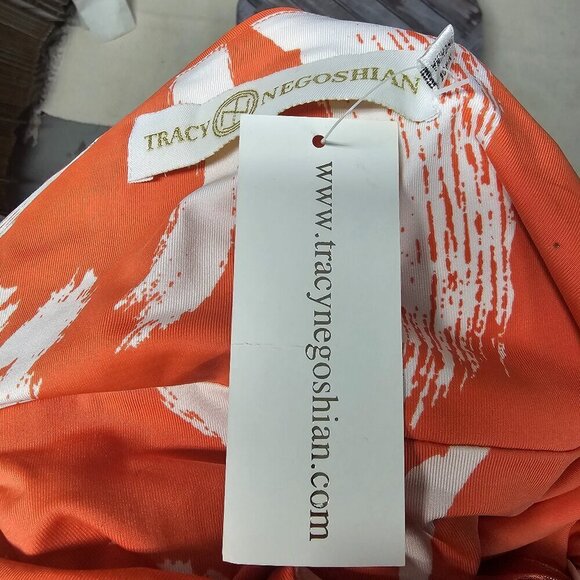 NWT Tracy Negoshian Orange White Tropical Ruched One Shoulder Mini Dress S - Picture 10 of 12